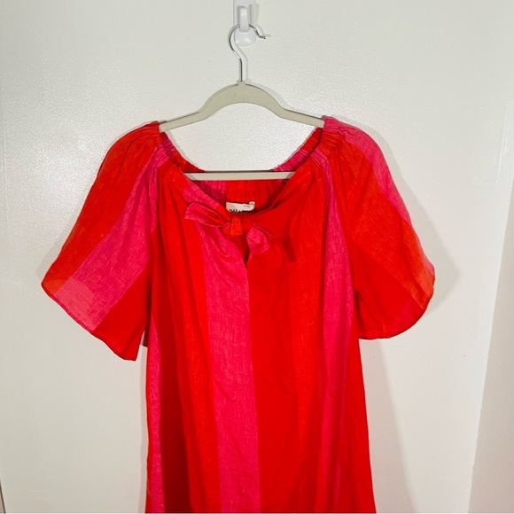 Mara Hoffman Kamala Off the Shoulder Striped Midi Dress Linen Beach Pool Light - Picture 5 of 10